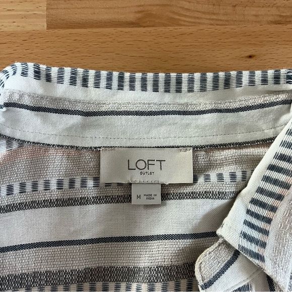 🖤3/$20🖤 Loft women’s medium long sleeve blouse neutral printed collared top - Picture 3 of 9